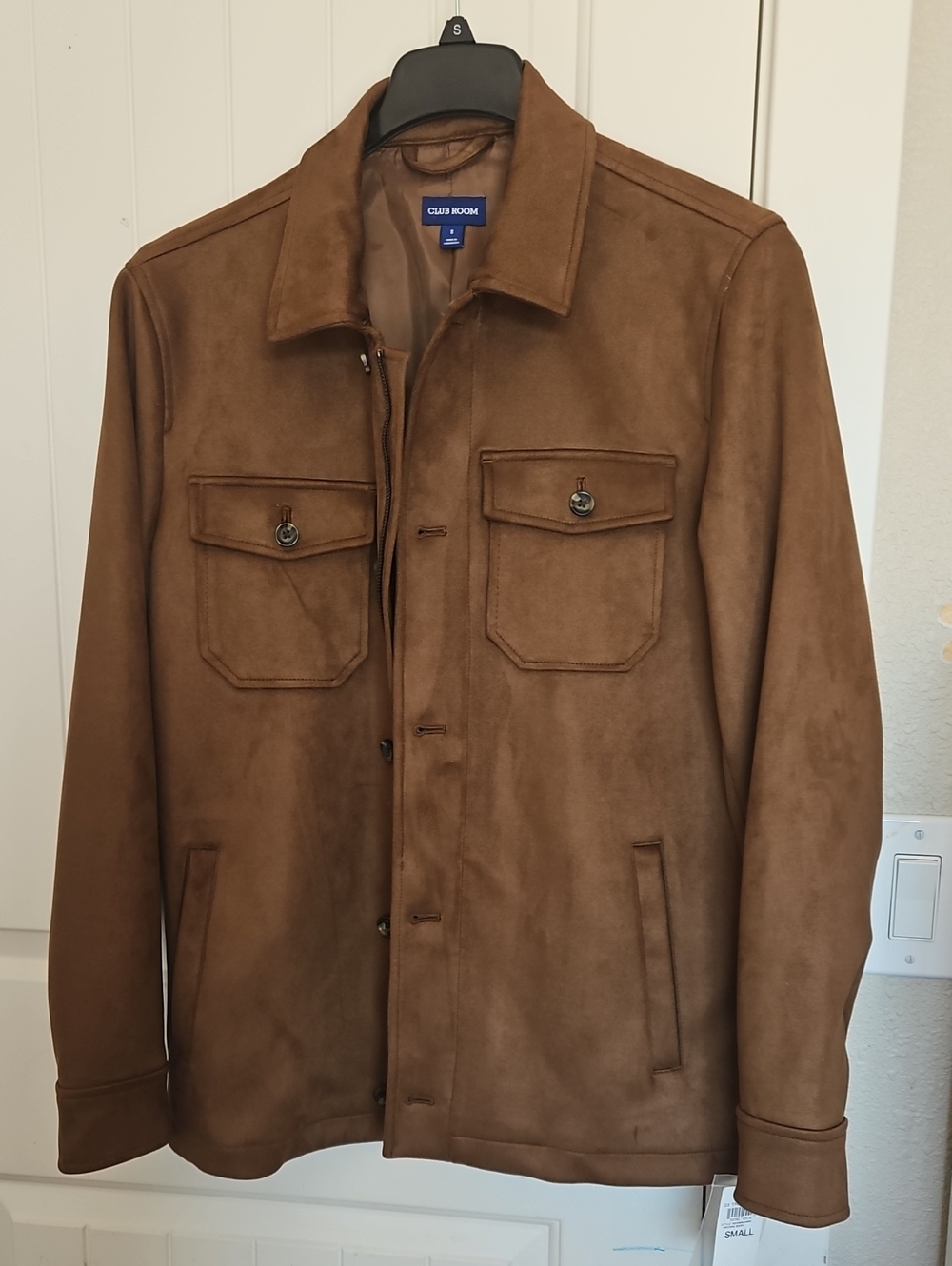 Club Room Men's Chest-Pocket Brown Suede-Style Shirt Jacket
